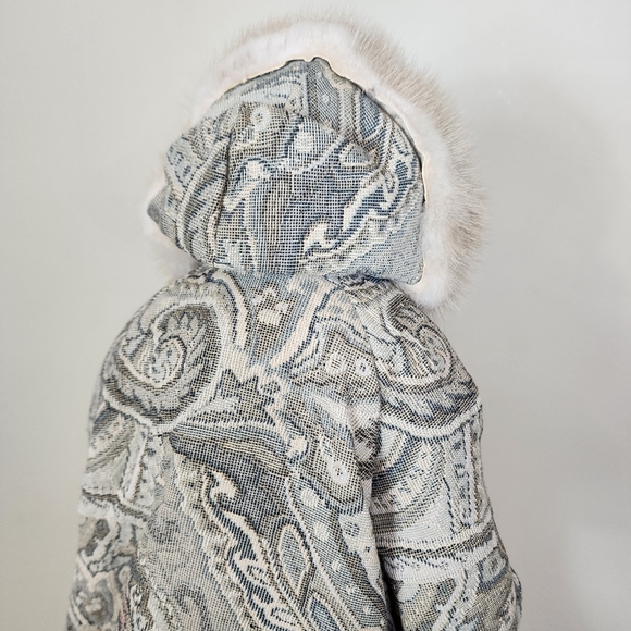 Vintage 24" Ceramic Father Christmas on Wooden Base Tapestry Fur Trim Coat Santa - Picture 6 of 9